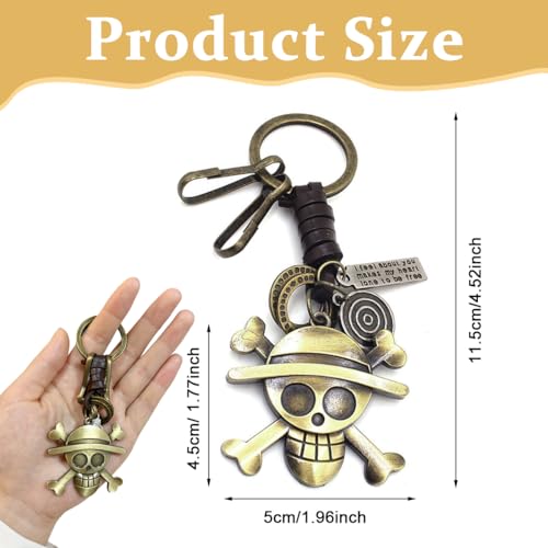 PATPAT® One Piece Keychain with Snap Buckles Alloy Jolly Roger Key Chains for Bikes Antique Steampunk Monkey D. Luffy's Jolly Roger Pendent Keychain One Piece Merchandise Gift for Men