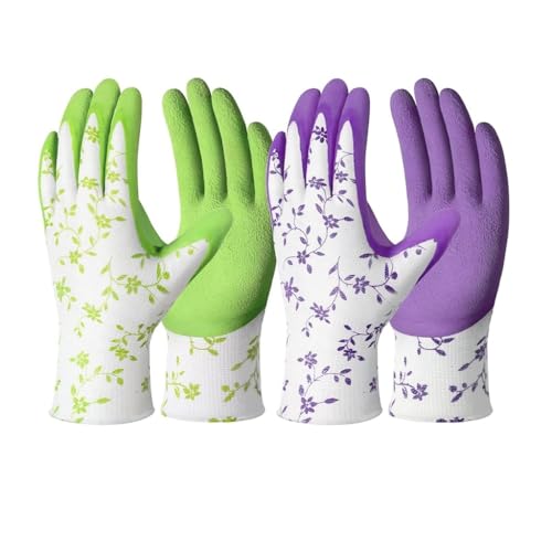 HASTHIP® 2 Pairs Gardening Gloves  Fashionable Womens Work Gloves with Rubberized Anti-Slip Palm, Breathable & Durable for Yard Work, Planting, Weeding, and Outdoor Tasks