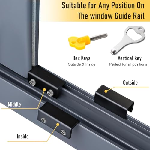 SNOWIE SOFT® 8PCS Sliding Window Locks with Keys Adjustable Security Aluminum Door Lock for Baby Safety Stopper for Home Office School Black