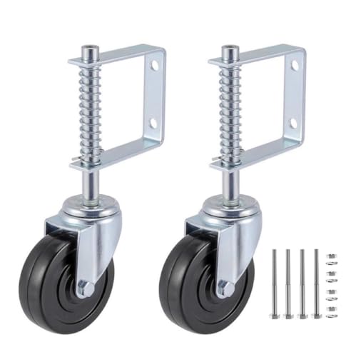 Serplex® 4'' Zinc Alloy Gate Caster Wheels, Heavy-Duty Spring Loaded, 360 ° Swivel Casters with Mounting Hardware for Metal and Wooden Gates, 250-500 lbs Load Capacity