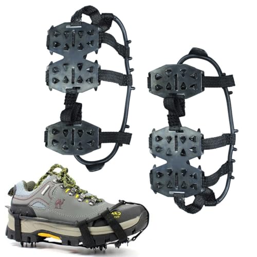 GUSTAVE® 1 Pair Ice Cleats for Shoes 24 Manganese Steel Spikes Design Ultra Strong Traction Anti-skid Ice Cleats Adjustable Ice Cleats for Men Women Outdoor Ice Cleats for Walking, Trekking, Hiking, M