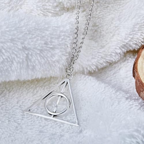 ZIBUYU® 2PC Deathly Hallow Necklace for Men and Women Stylish Fashion Deathly Hallow Pendant for Boy, Rotatable Design Halloween Costume Accessory for Women and Men
