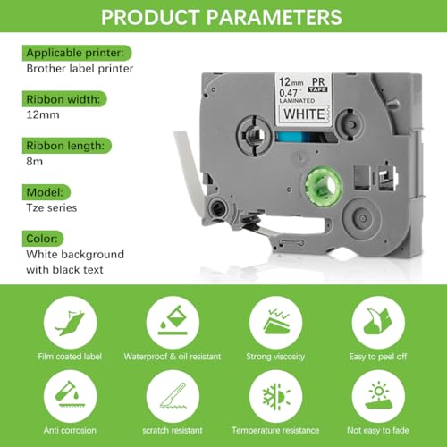 ZORBES® Tze-231 Work with Brother P Touch Tape Refill PTH110 D210 D220 12mm 0.47 Laminated White Compatible for Cube H103w 1180 1280 1890 2040 26.2ft Black on White 2PCS