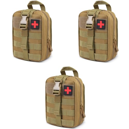 Proberos® First Aid Box for Medical Emergency Kit, Heavy Duty and Large Capacity Military Grade Rip-Away Ifak Pouch for Sports, Hiking, Camping, Traveling (Bag Only) 3 PCS