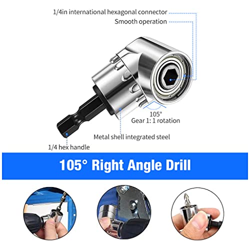 ZIBUYU® 21 pcs Flexible Drill Bit Extension Kit with 10pcs Screwdriver Bits and Drill Attachment Tools,1 by 4,3 by 8,1 by 2,Right Angle Screwdriver Drill Attachment,Universal Sockets and Adapter