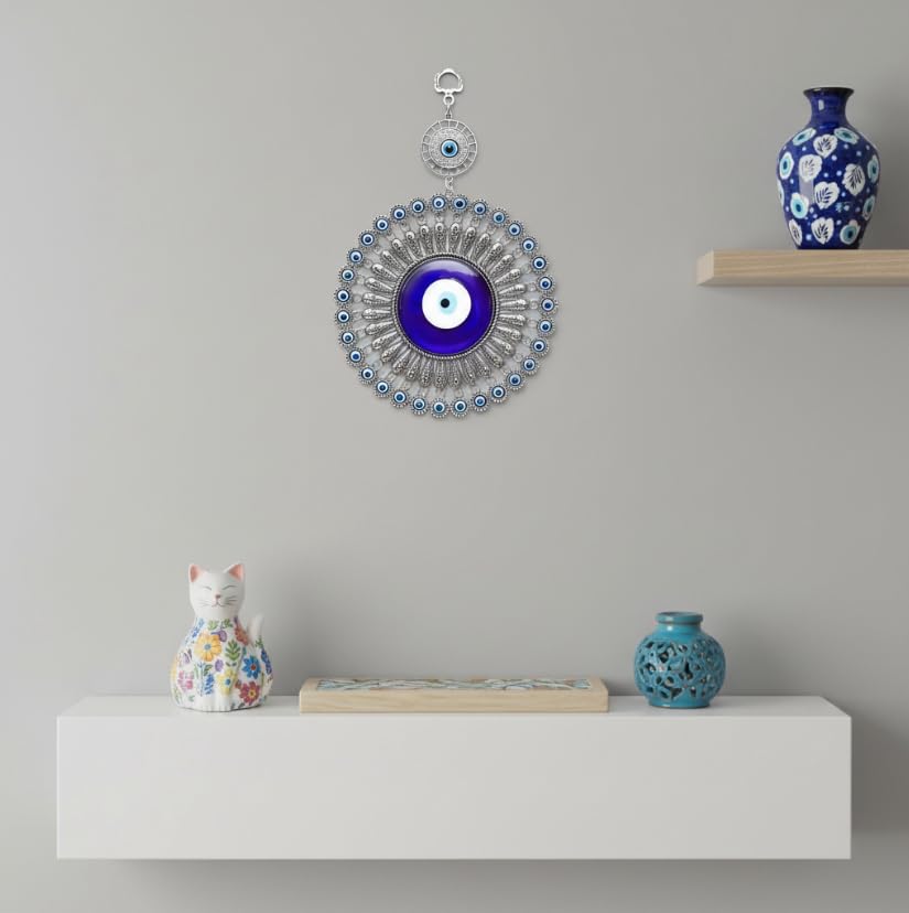 ZIBUYU Evil Eye Wall Hanging for Home Décor featuring Handmade Glass Beads & Metal Accents | Symbolic Gift Ornament for Protection and Good Luck