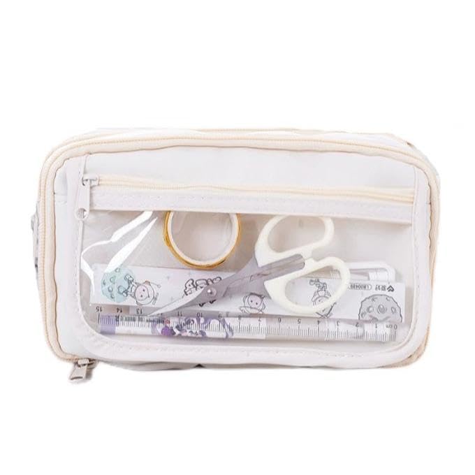 ZIBUYU® Student Pencil Pouch, Fashion Multi-Layer Cloth Pencil Case Bag with Clear Mesh Pockets School Office Stationeries Storage Bag Scrapbooking Accessories Organizer