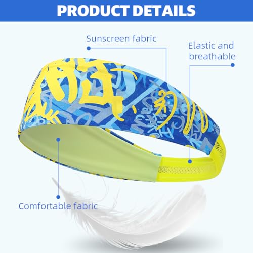 Proberos® Sport Headband for Kids Quick Dry Sweat Fashion Printed Band Absorption Elastic Boys Girls Running 4-9 Years Old Head Size 42-68cm 3PCS