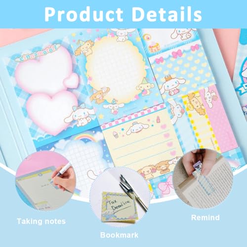 HASTHIP® 330 Sheets Kawaii Sticky Notes Set Cute Cinnamoroll Themed Cartoon with Lined Letter Papers 8 Packs 3 Tabs for Scrapbooking School Office Supplies 990PCS