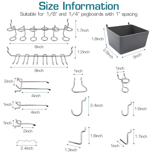 Serplex® 80Pcs Assortment Pegboard Hooks & Boxes Set Hanger Hooks for Pegboard Metal Hanging Hooks Assortment Pegboard Hanger Hooks Organizing Hooks for Garages, Tools