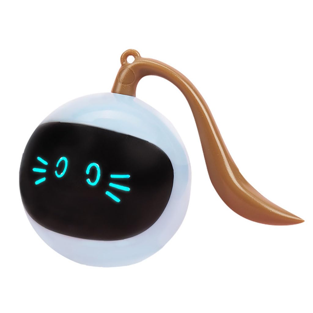 Zibuyu Electric Cat Toy Teasing Ball with LED Face and Wiggly Tail featuring 3‑min Auto Standby | USB Rechargeable Interactive Play