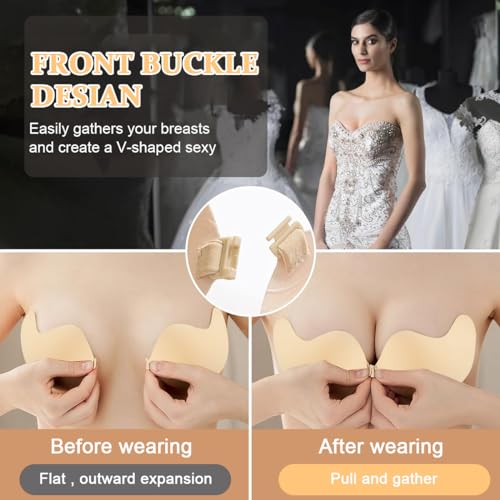 MAYCREATE® Removable Push Up Bra Pads Invisible Women Push Up Bra Pad for D/E Cups Non-slip Sticky for Off-shoulders, Gown, Wedding Dress, Beige