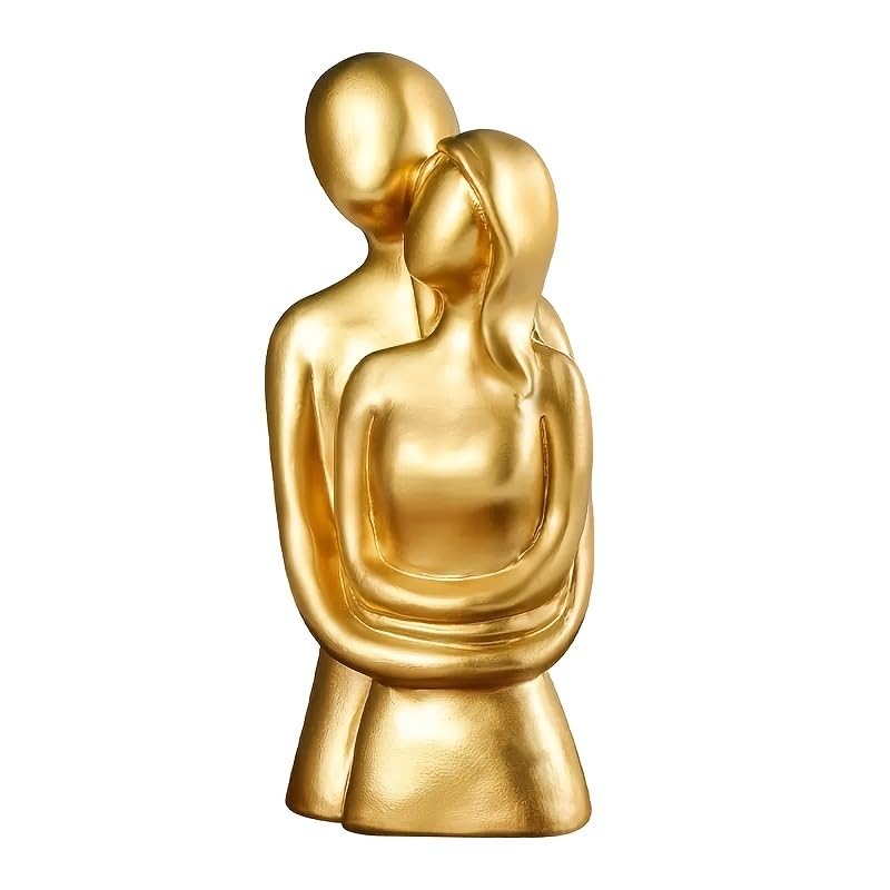HASTHIP® Hugging Couple Sculptures Home Decor Modern Romantic Love Statue for Office Bookshelf Desktop Decorations-Gold