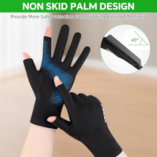 Proberos® Riding Gloves with Open Thumb Index Finger Tips Ice Silk UV Protection Outdoor Breathable Anti-Slip Fashion Sport Driving Golf Unisex Closing Fit Gloves 2 PCS