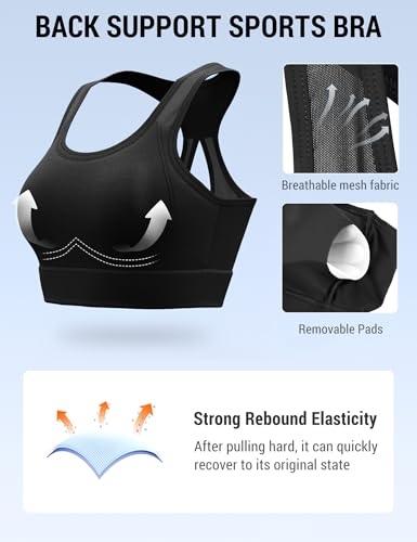 Venzina® Yoga & High Impact Running Sports Bra for Women Breathable Mesh, Removable Pads I Longline Racerback Workout Crop Top for GymDance, Black-XL
