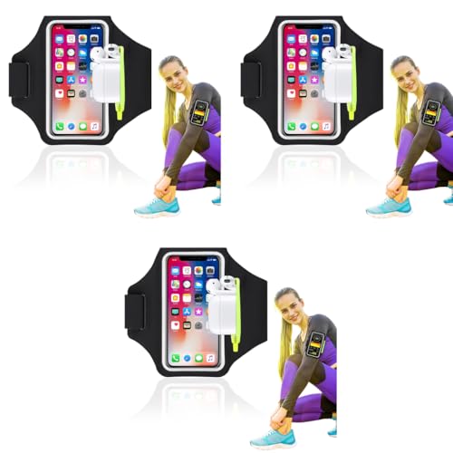 Proberos® Running Armband for Men Women 6.7 Inch Touchscreen Phone Holder with Zipper Pouch Key Card Pocket Adjustable Sweatproof Gym Sports Arm Band Lightweight Secure Fit for Workouts 3 PCS