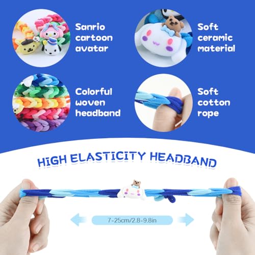 SANNIDHI® 10PCS Girls Hair Ties Kawaii Sanrio Kuromi Cinnamoroll Melody Cartoon Elastic Woven Charm Bracelets Gift Hair Accessories