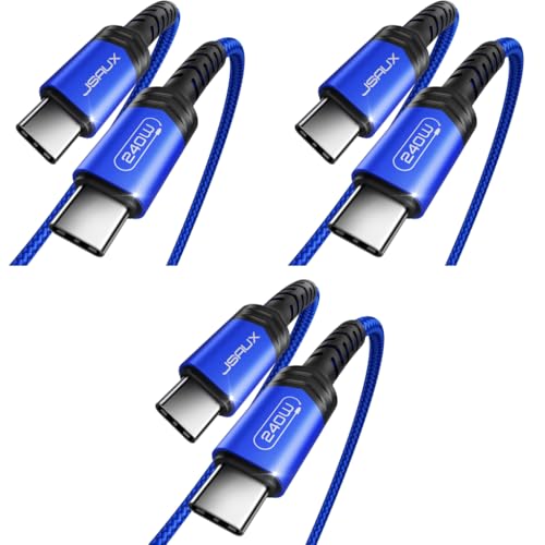 JSAUX® 240W Type C to USB C Cable Fast Charging 10FT 480Mbps Braided Data for iPhone 16 Plus Pro Max 15 Galaxy S24 S23 MacBook iPad Pixel Grey 3 PCS