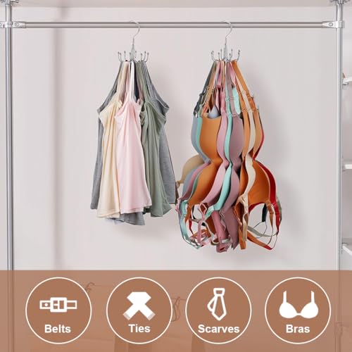 HASTHIP® Rotatable Tie Organizer Tank Top Hanger with 8 Hooks Space Saving Wardrobe Hats Bra Underwear for Home Closet Clothing Storage Organization 2PCS