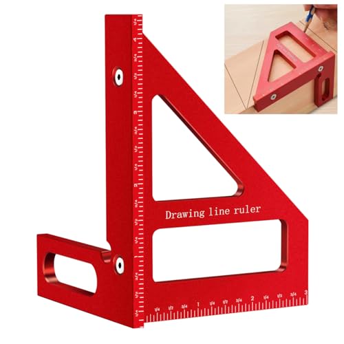 Serplex® Drawing Line Ruler L-Rule Woodworking Ruler 45° /90 ° Drawing Line Ruler Laser-etched Marks Design Precise Aluminum Alloy Measuring Tool Angled Woodworking Ruler