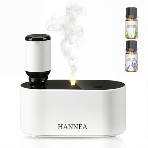 HANNEA® USB Waterless Essential Oil Diffuser, Smart Timered Diffuser for 15ml/0.5 oz EO Bottles, Standard GL18 Essential Oil Bottles, 2000mAh Battery, 3 Intermittent Spray Modes