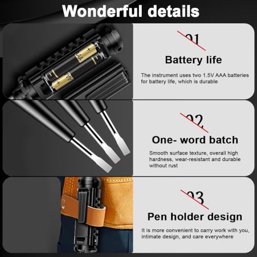 Serplex® Voltage Multimeter Pen with Light 3-Color Indicator Sound Alarm Live Wire Detection Slotted Probe Battery Operated Non-Contact Voltmeter No Battery Included 2PCS