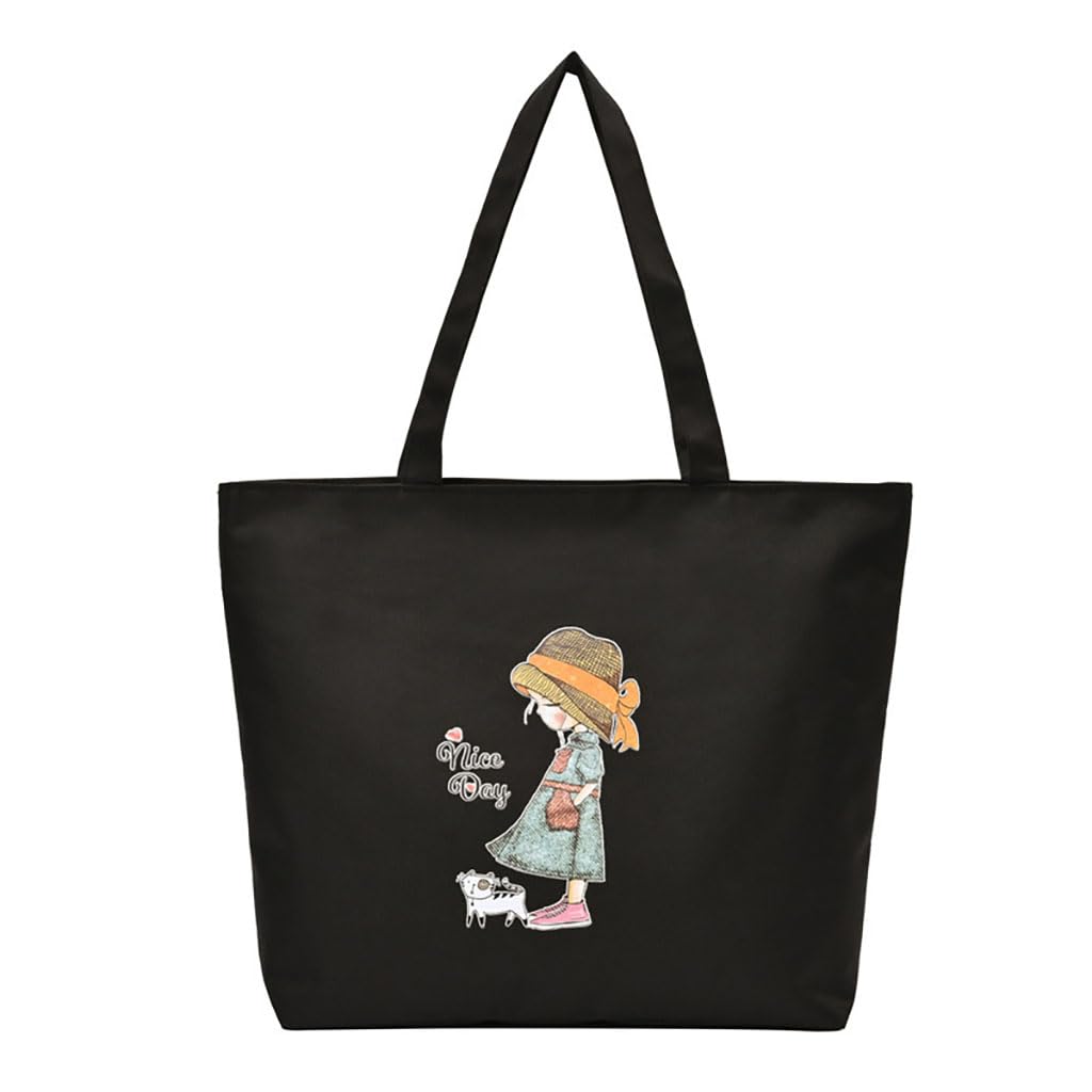 Zibuyu Aesthetic Canvas Tote Bag for Women with Foldable Design and Black Graphic Print | Eco-Friendly Reusable Cotton Shopping Bag