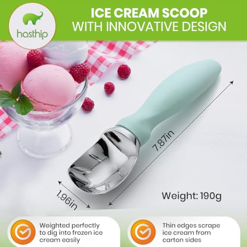 HASTHIP® Ice Cream Scoop Kitchen Stainless Steel Anti-Slip Handle Spoon Multipurpose for Fruit Dessert 2PCS