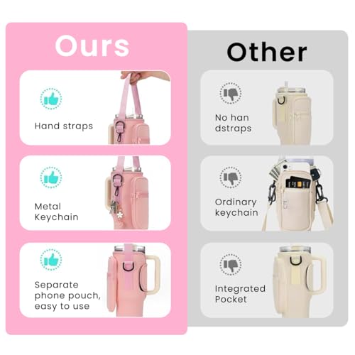 HASTHIP® Water Bottle Carrier Bag for Stanley 40 30 oz Tumbler with Phone Pocket Holder Pink 2PCS
