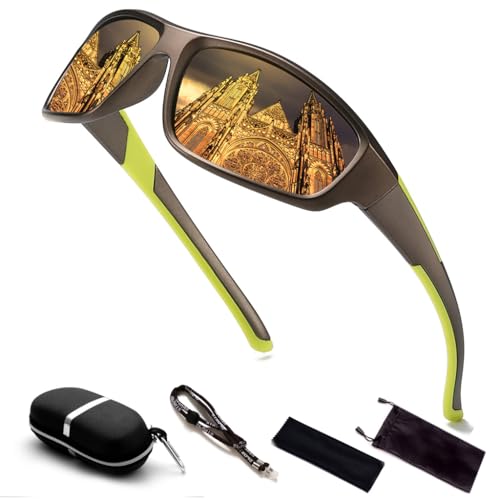 Proberos® Riding Sunglasses for Men Fashion HD Polarized Tinted Riding Sunglasses, Sport Sunglasses Outdoor Sunglasses Case with Carabiner, Eyeglass Strap, Wipe Cloth, Storage Bag, Gift for Man