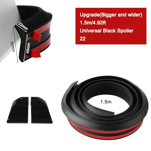 STHIRA® 4.5CM Upgrade 1.5m/4.92ft Universal Matte Black Trunk Spoiler Lip Kit, Car Rubber Strip Bar Spoiler
