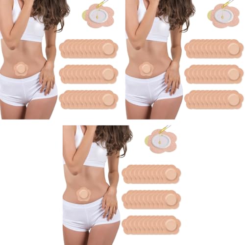 HANNEA® 90PCS Castor Oil Pack Wrap for Belly Button Self-Adhesive Pads Organic Spunlace Cloth Highly Absorbent Cover Compress Patches with Cotton Beige Oil Not Included