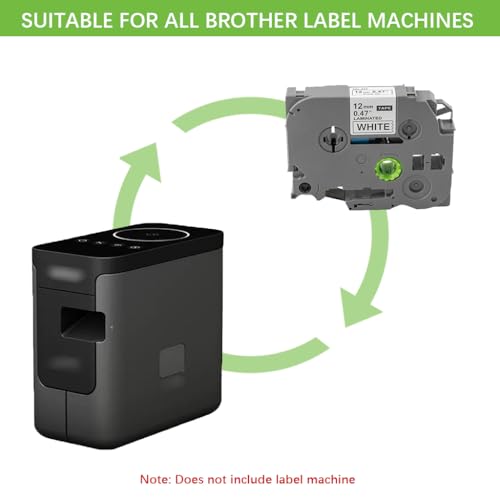 ZORBES® Tze-231 Work with Brother P Touch Tape Refill PTH110 D210 D220 12mm 0.47 Laminated White Compatible for Cube H103w 1180 1280 1890 2040 26.2ft Black on White 2PCS