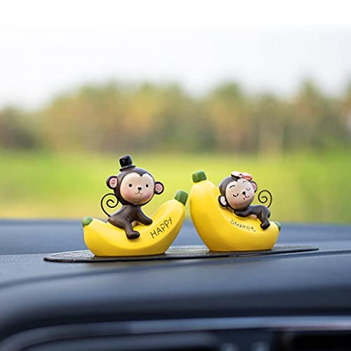 ZIBUYU® 1 Pair Cute Resin Couple Monkey Banana Car Resin Decoration Car Dashboard Toy Desk Decoration Lovely Dashboard Toys Gift Car Interior Decoration Desk Decoration