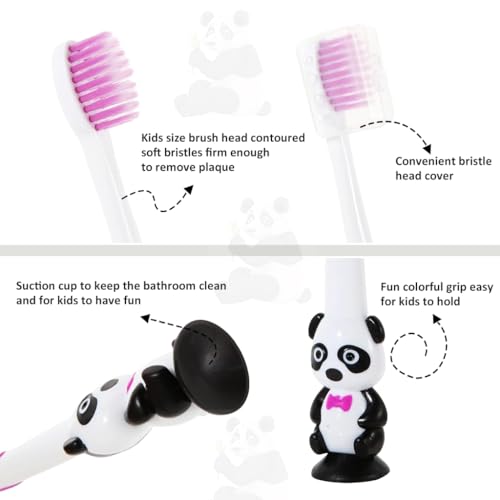 HANNEA® 6pcs Kids Toothbrush Soft Bristle Toothbrush for Kids Suction Cup Design Kids Toothbrush Cartoon Panda Handle Toothbrush for Kids 2-6 Years Old Boys and Girls