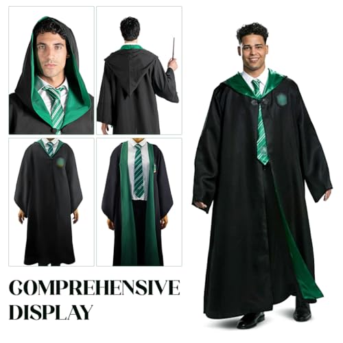 PATPAT® Nylon Harry Potter Costume Cloak Cosplay Robe for Women Men House of Slytherin Set with Tie Wand Round Glasses Magic Wizards Halloween Teens Adults M 3PCS