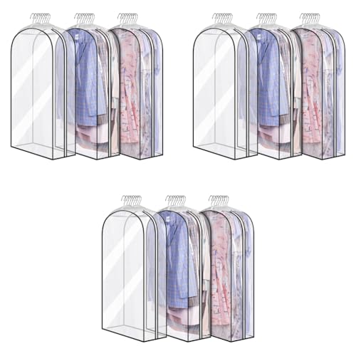 HASTHIP® 9PCS Clear Garment Bags for Hanging Clothes Storage Suit Bags Closet Travel