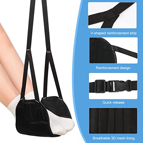 HASTHIP® Airplane Footrest Hanging Travel Rest with Storage Bag Airplane Accessories Hammock Portable Plane Leg Provides Relaxation Comfortable for Long Flight Black 2PCS