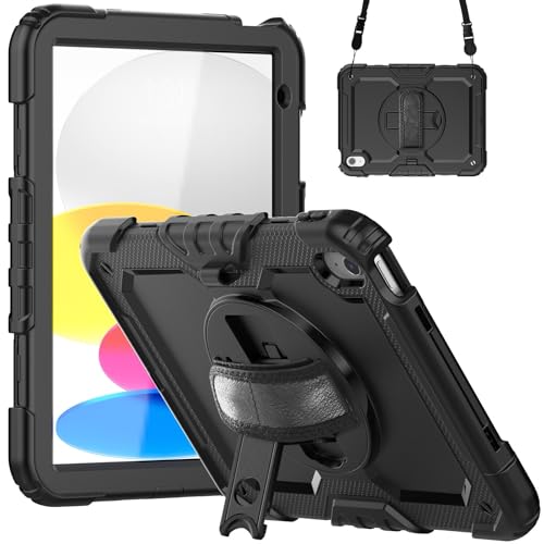 ZORBES Cover Case for iPad 10th Gen Rugged Silicone Case Cover with Back Bracket & Hand Strap 360 Degree Rotatable Kickstand Bracket Design Protective Case for iPad 10th Gen