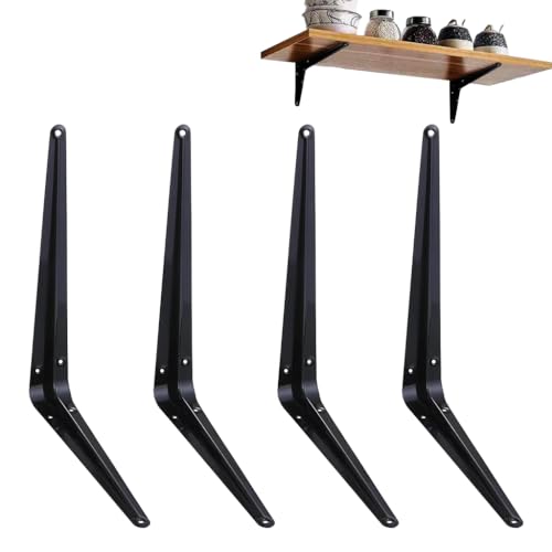 HASTHIP® 12 Inch Shelf Brackets Set of 8 , Floating Shelf Bracket for Wood, Black Metal L Bracket for Shelves Support, Wall Mount Corner Brace-Black