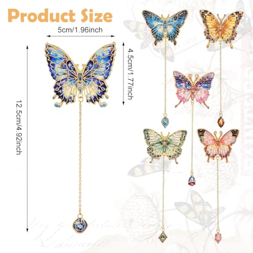 OFIFO® 6 Pieces Metal Butterfly Bookmarks with Colorful Chains, Decorative Reading Bookmarks, Paper Cards for Gifting, Unique Book Page Markers for Students, Teachers, Women, Book Lovers
