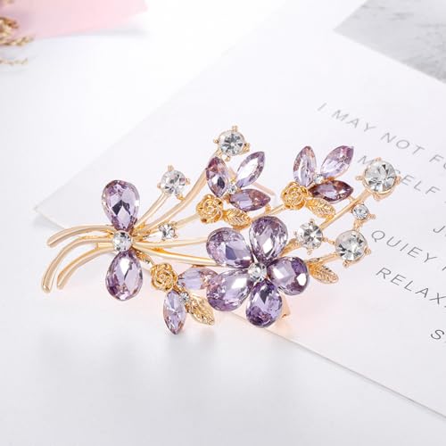 Venzina® Rhinestone Brooch for Women, Alloy Exquisite Purple Floral Brooch Wedding Brooch Stylish Women Brooch for Suits, Blouses, Dresses Gift Brooch for Women