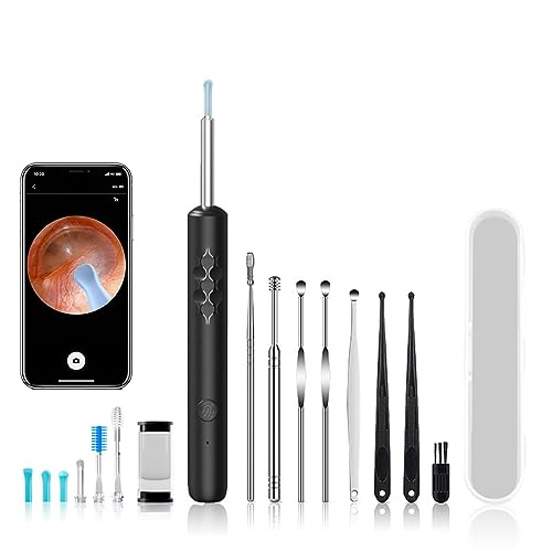 HANNEA® Ear Wax Remover Tool Kit Camera 10 Pcs Otoscope Ear Cleaner Wireless 1080P HD 3.5mm Ear Wax Cleaner with 6 Switchable Head Ear Camera for Cleaning Ear Cleaner Camera for iOS & Android