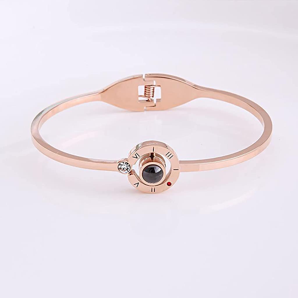 ZIBUYU Bracelet featuring I Love U Projection with 6cm Alloy Bangle for Women & Girls | Rose Gold Gift
