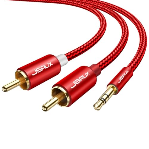 JSAUX® 3.9Ft/1.2M RCA Audio Cable Nylon Braided RCA to 3.5mm Male Audio Cable, Hi-Fi Sound Y Adapter for Smartphone, MP3, Tablet, Speaker, HDTV, Gold-Plated Connector, Red