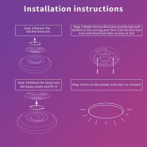 ELEPHANTBOAT® Panel Lights for Ceiling Lights RGBCW Led Lighting 24W Smart Surface Light 2.4G WiFi Compatible with Alexa & Google Round Concealed Lights Ceiling with Music Sync APP 16 Million Colors
