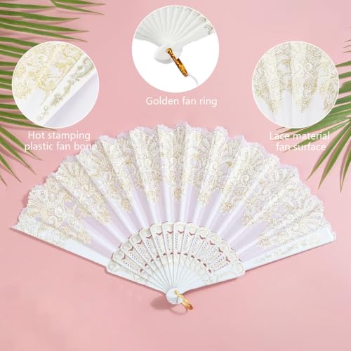 HASTHIP® Hand Fan Elegant White Fabric Traditional Chinese with Tassel Charm Summer Handheld Cooling Travel Gift for Girls Women 9 inches 2 PCS