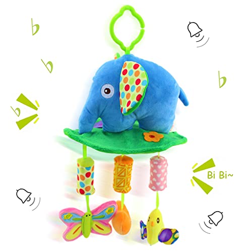SNOWIE SOFT® Baby Hanging Plush Elephant Toy with Rattles and Stuffed Plush Toy Pendants, Soft Crib Stroller Car Seat Activity Toy for Infant Sensory Development