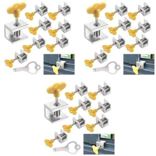 SNOWIE SOFT® 24PCS Sliding Window Locks, Security Window Lock Aluminum with Key, Window Stoppers for Slide Door, Adjustable Security Locks, for Kids Room Hung Security Lock Stoppers