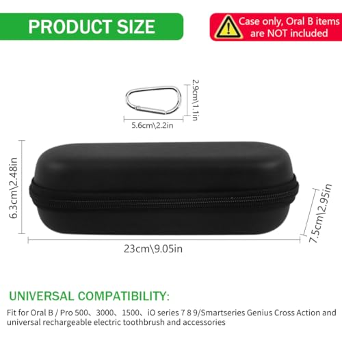 HANNEA® 2PCS Electric Toothbrush Hard Travel Case Compatible with Oral-B Pro Pro 500 300 1500 iO series 7 8 9 Electric Toothbrush, Portable EVA Protective Storage Bag Holder with Mesh Pocket